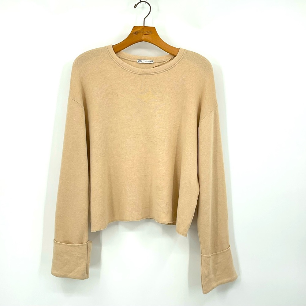Zara Oversized Cropped Tan Sweatshirt Size Large C3